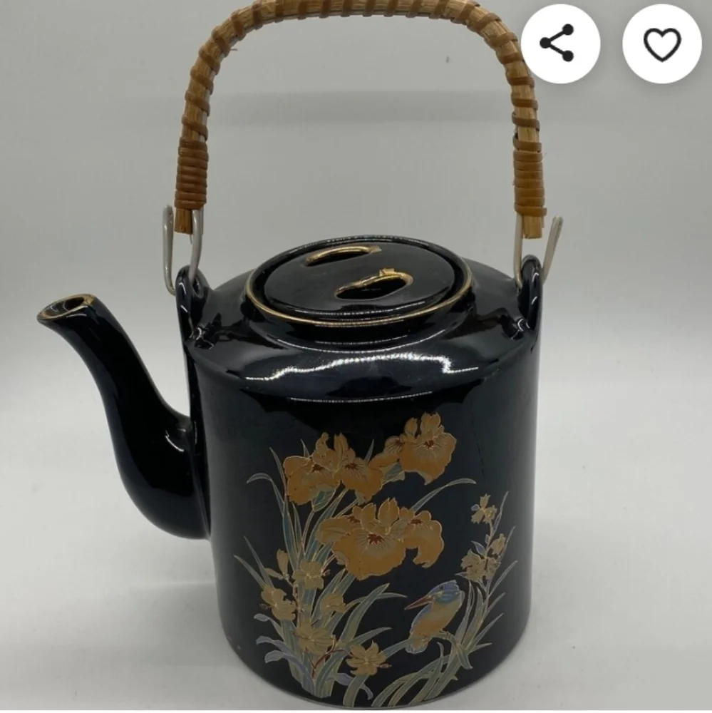Vintage Black Teapot w/Wicker Handle -Made in Japan